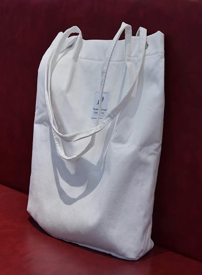 Maraxis Canvas Corduroy Tote Bag Casual Work Shoulder Handbags | Multi-Purpose Bag |Sturdy Canvas Bag with Large Capacity | Shopping Bag for Office, College & Daily Use (White) - Image 4